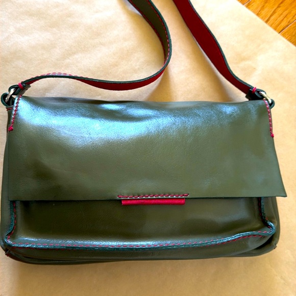 Francesco Biasia Handbags - Francesco Biasia Army Green Deep Red Leather N Suede Shoulder Bag MINT condition